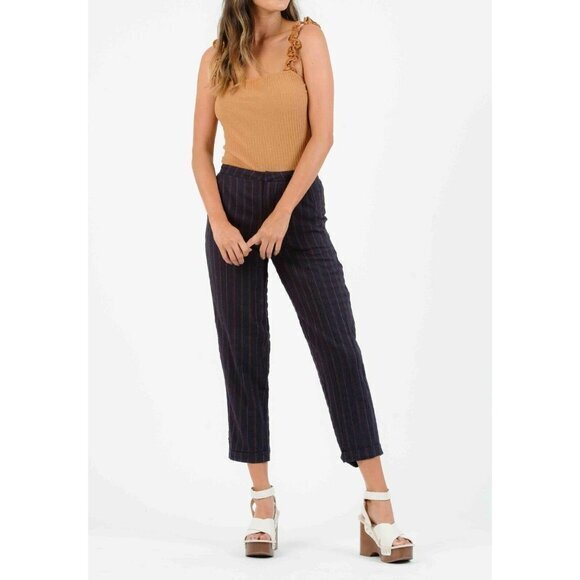 Lucca Couture Pants Mallroy Cotton Striped Ankle Rolled Hem High Rise Sz XS NWT - Picture 1 of 3